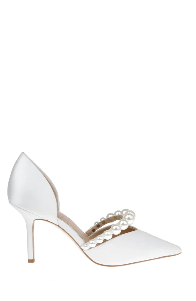 Emma Satin Bridal d'Orsay Mid Heel with Pearl Strap