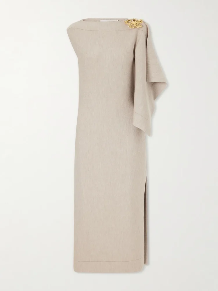 draped wool blend knitted midi dress