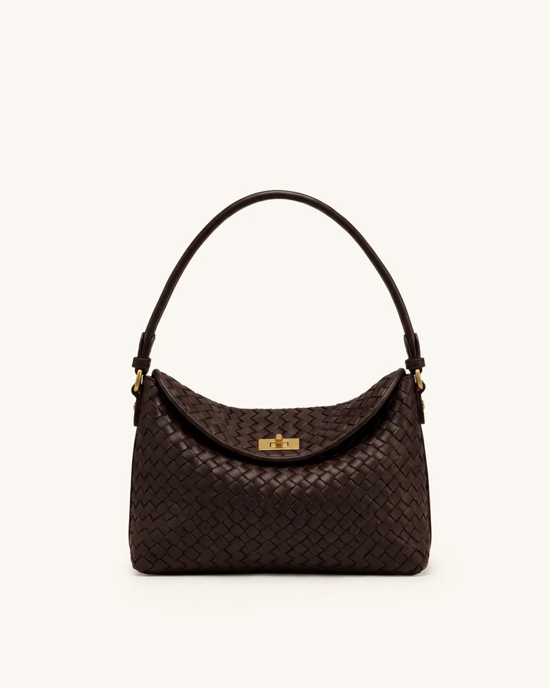 Lucia Woven Hobo Bag - Dark Brown