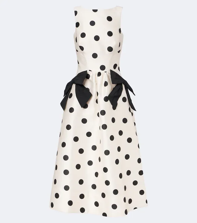 Bow-detail polka-dot midi dress