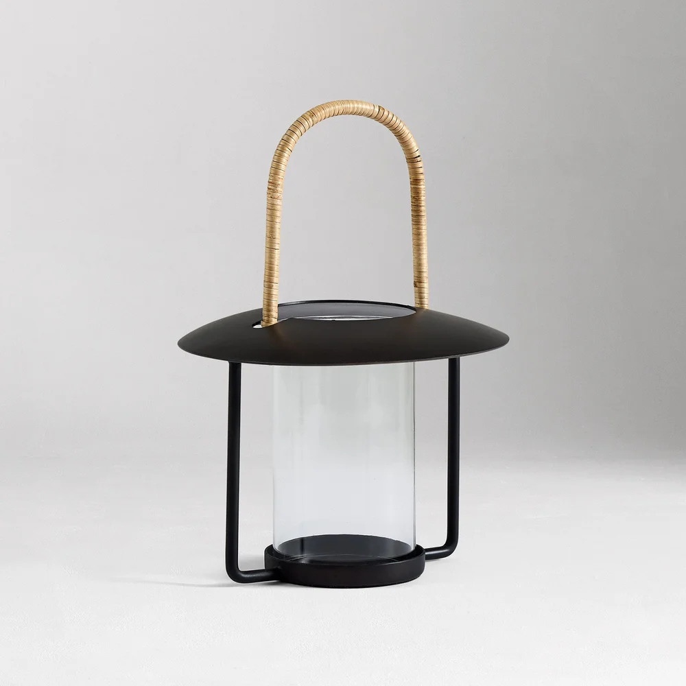 Rattan-Handled Iron Lantern, Small 10 in.