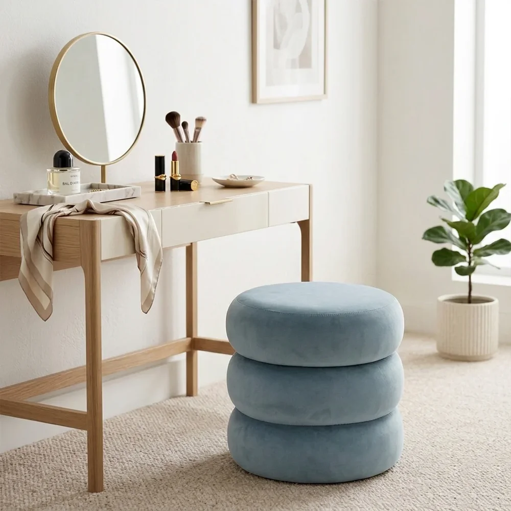 Modern Velvet Vanity Stool, Round Makeup Chair