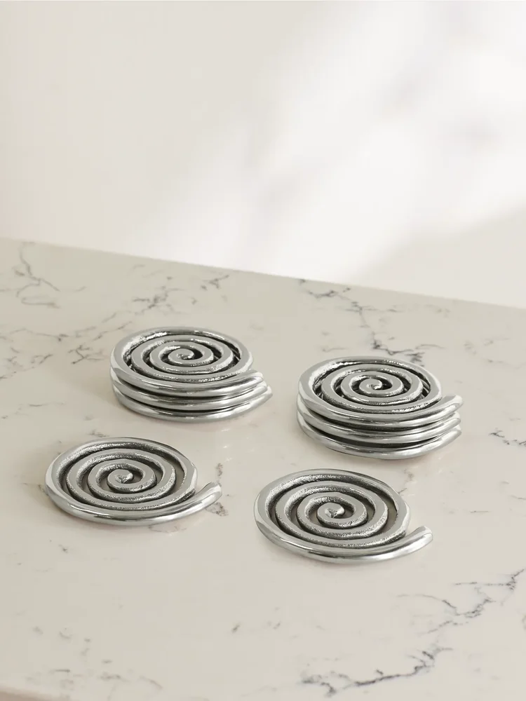 + Etagere Spiral set of eight nickel-plated coasters