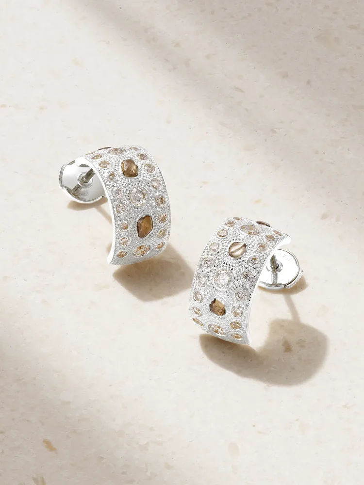 Talisman 18-karat white gold diamond hoop earrings