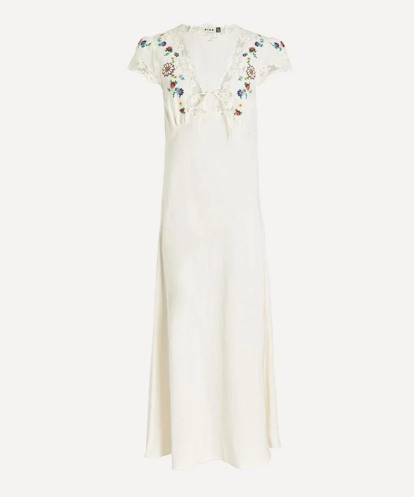 Amari Daisy Sun Embroidered Linen-Blend Midi Dress