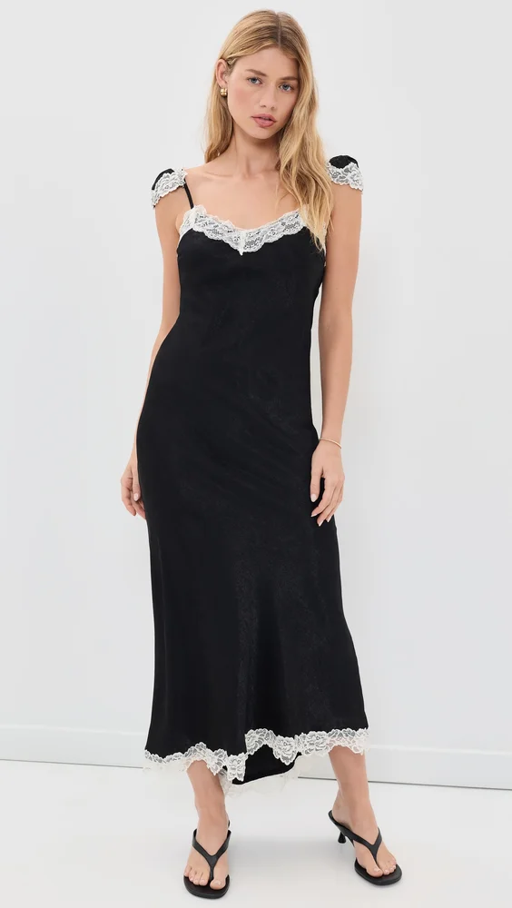 Lace Trim Satin Maxi Slip Dress