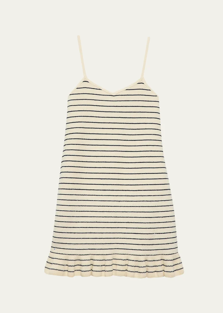 Sleeveless Striped Rib Ruffle Mini Dress