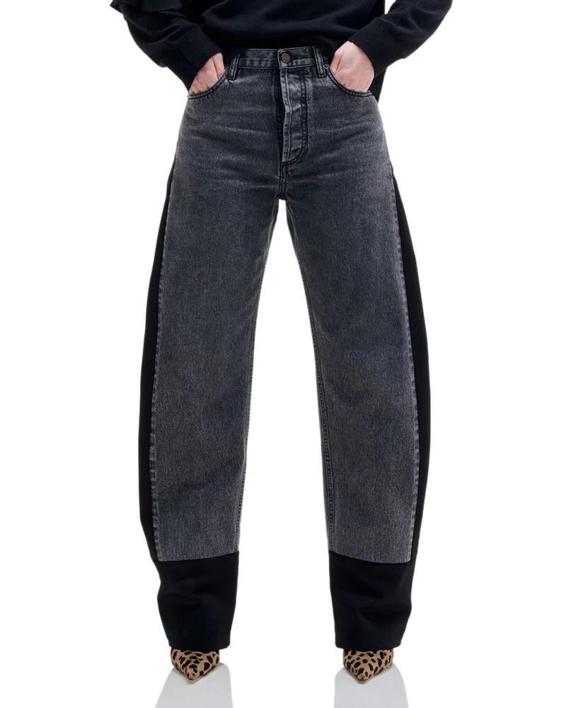 Laurene Double Color Barrel Jeans in Cement Grey/Black