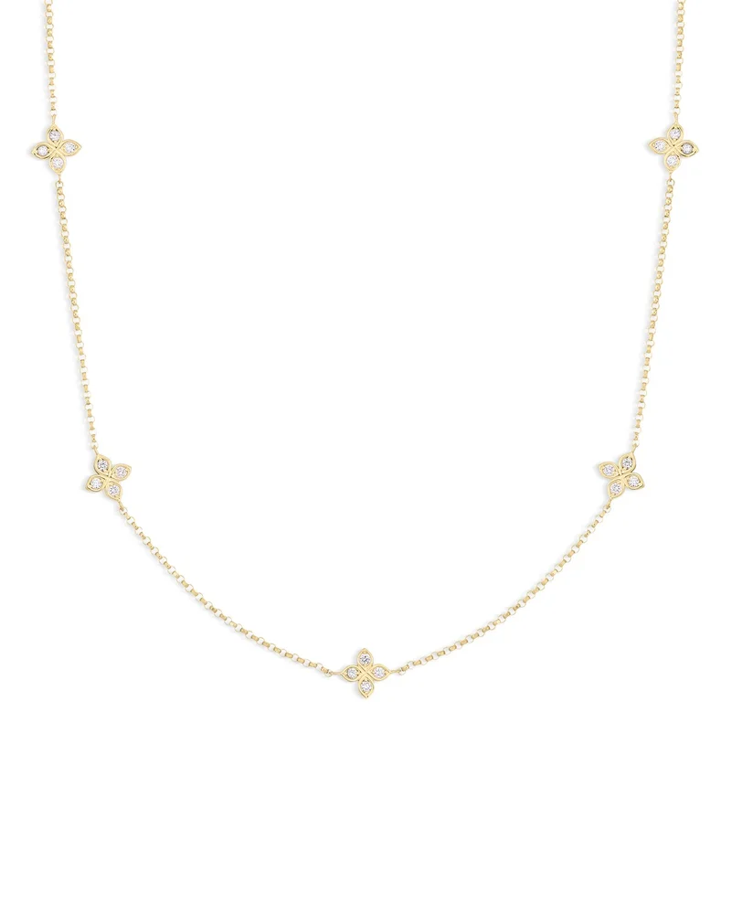 18K Gold Verona Love by the Inch 5 Station Flower Diamond Necklace, 17"