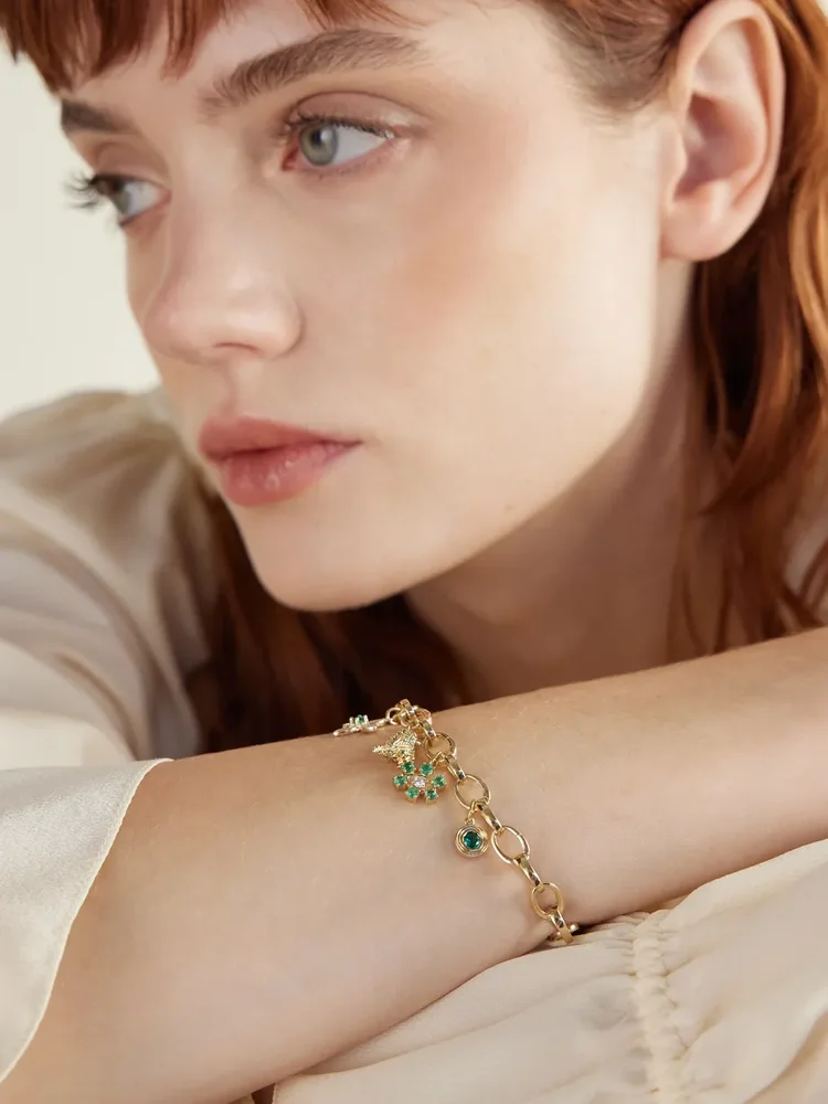 14-karat gold, diamond and emerald bracelet