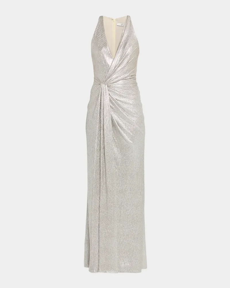 Draped Racerback Metallic Gown