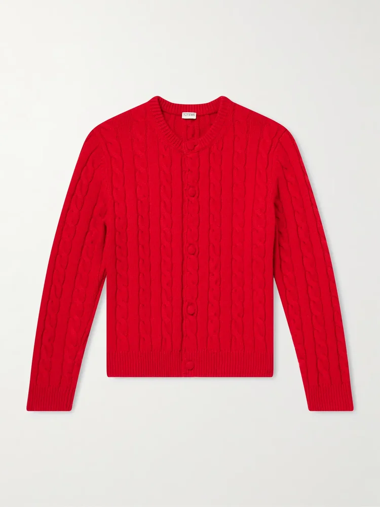 Cable-Knitted Wool Cardigan