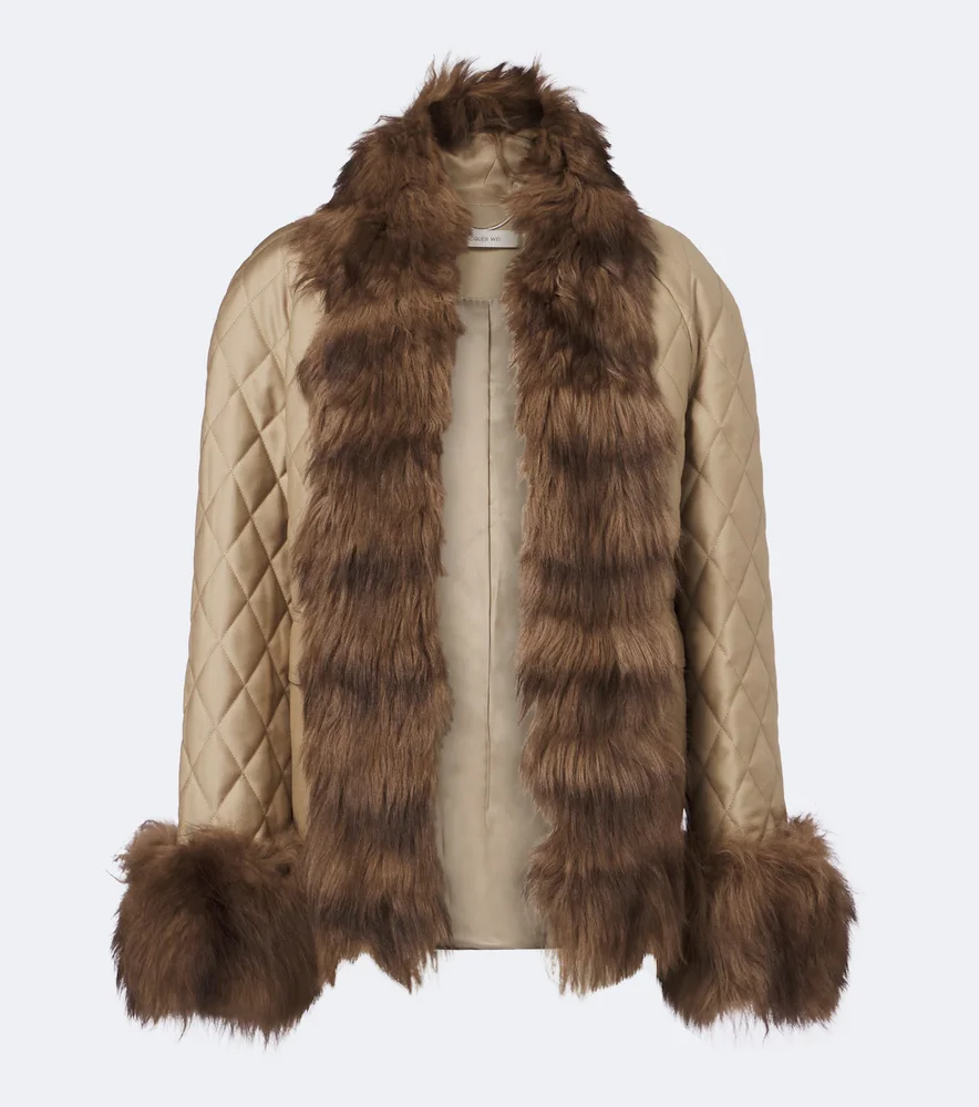 Quilted shearling-trimmed coat