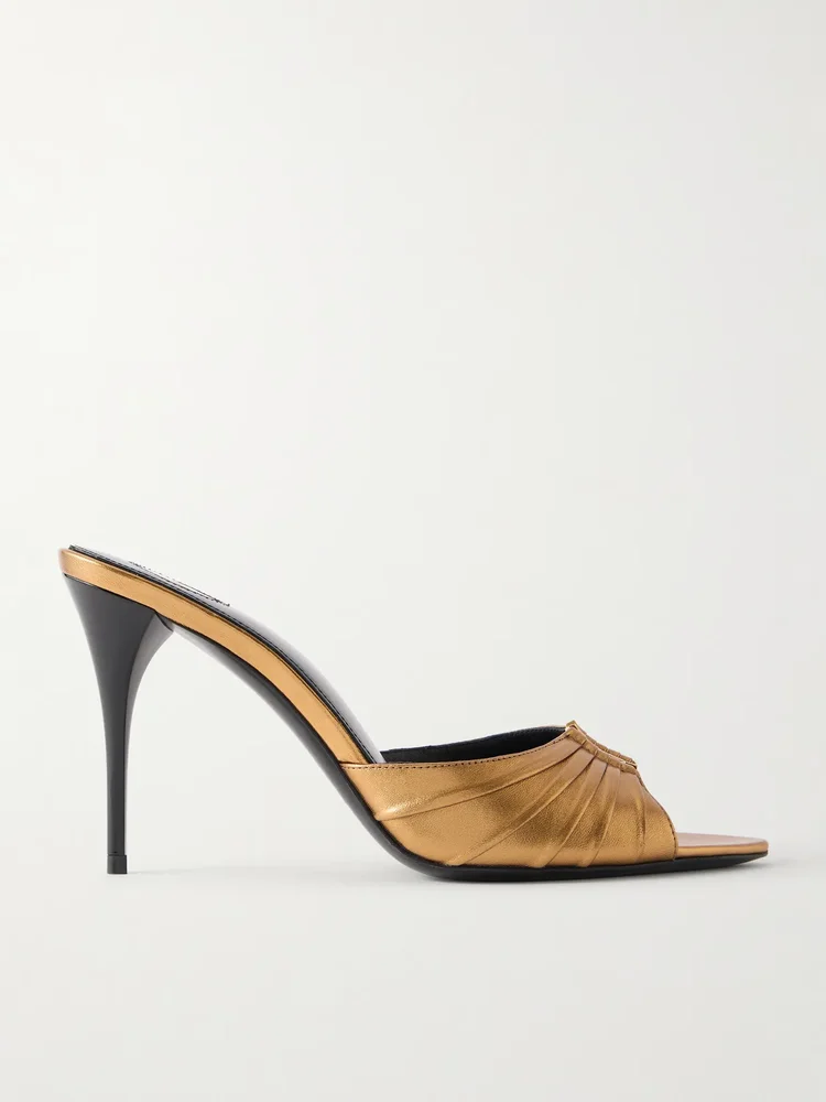Babylone 90 gathered metallic leather mules