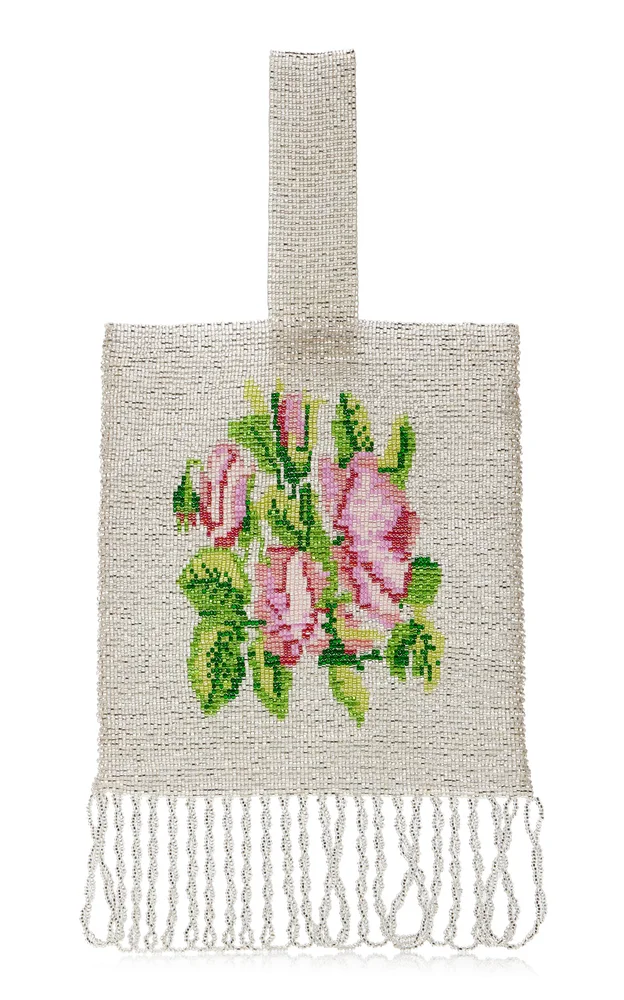 Exclusive Floral Fringed Beaded Pouch