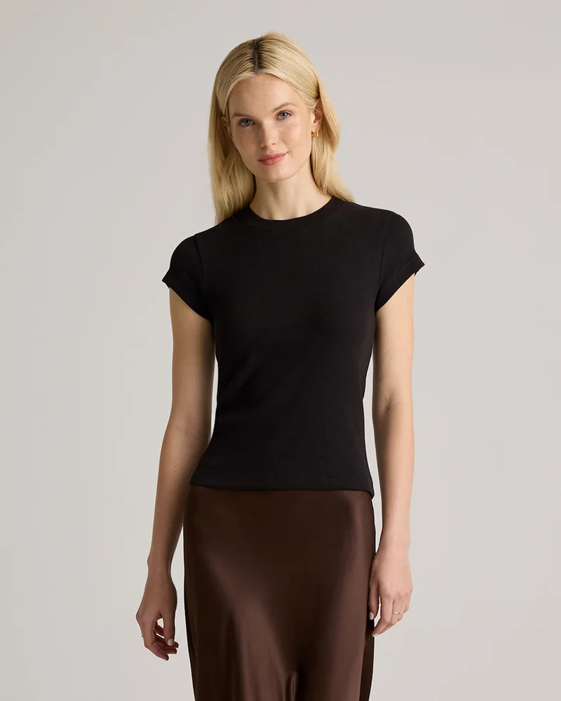 Women's Organic Cotton Micro-Rib Crewneck Tee in Black
