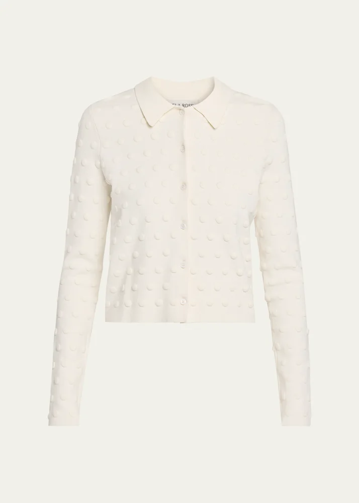 Pucker Dot Knit Collared Cardigan
