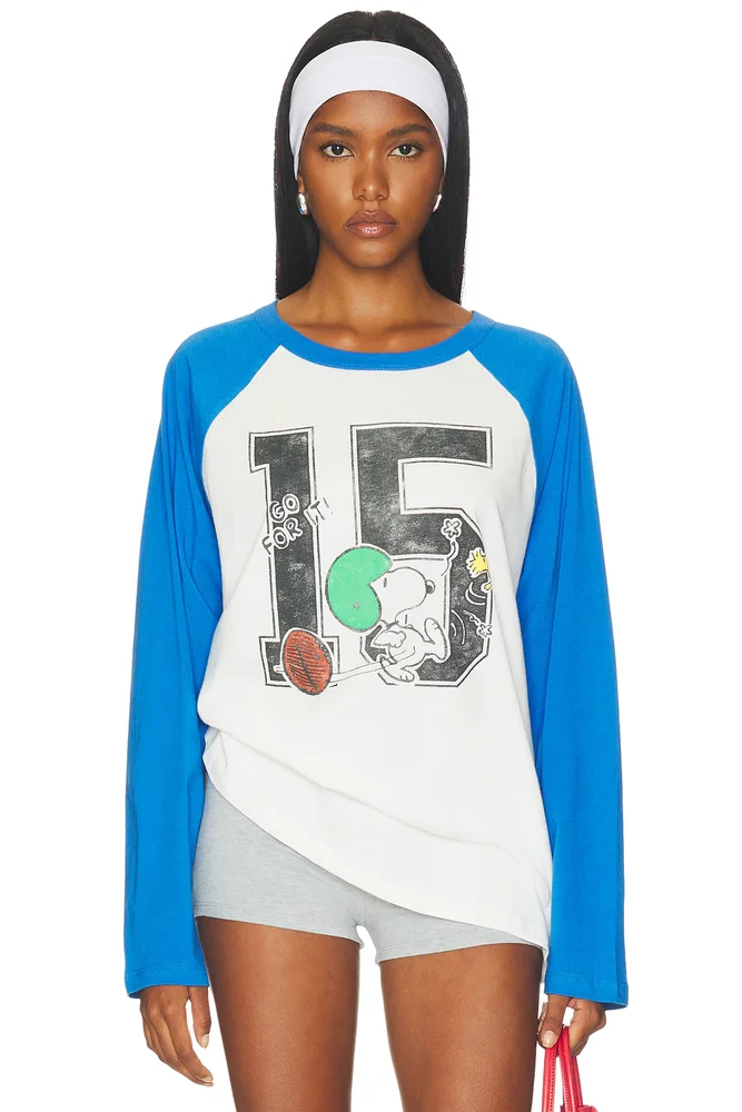 Peanuts Go For It Oversized Raglan Long Sleeve Tee