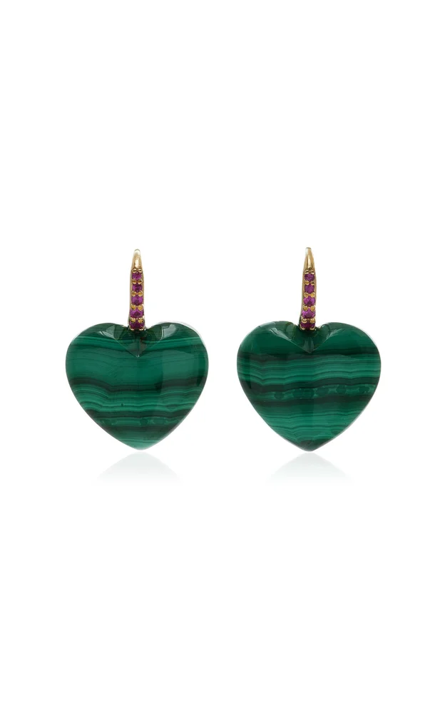 14K Yellow Gold Sapphire Malachite Earrings