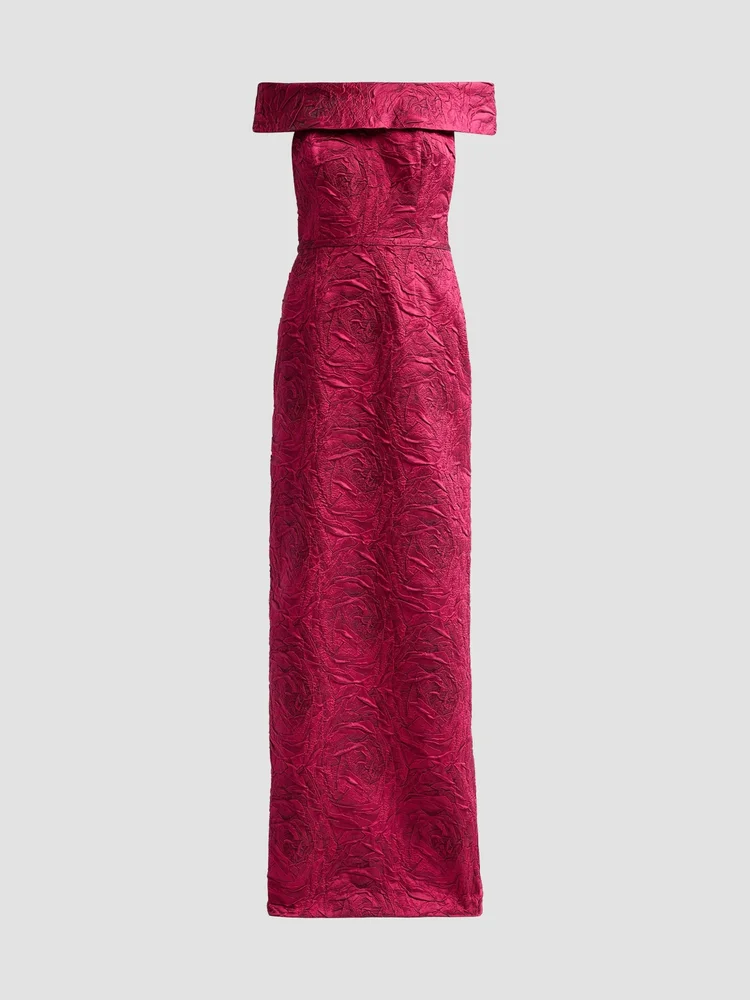 Jacquard Off-The-Shoulder Gown
