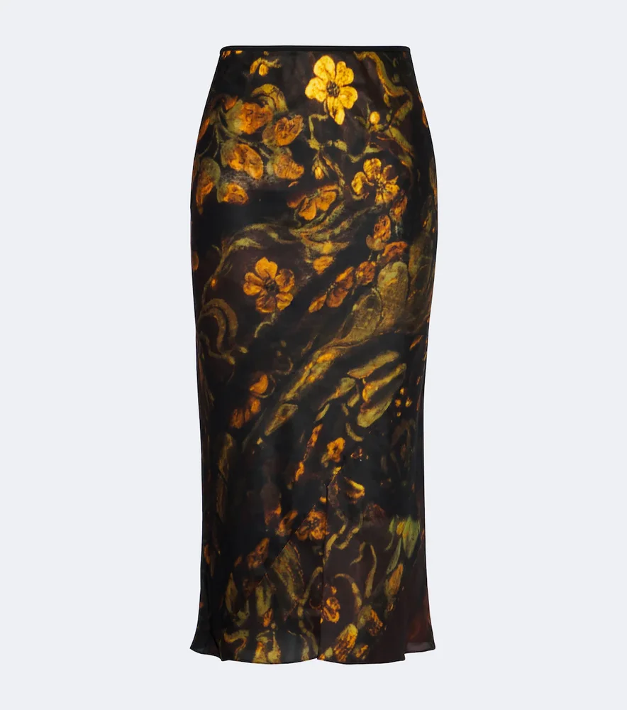 Floral silk satin slip skirt