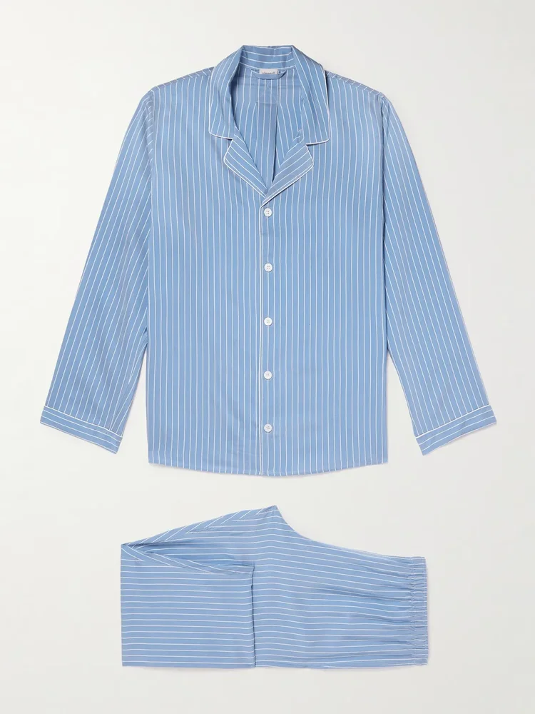 Camp-Collar Striped Woven Pyjama Set
