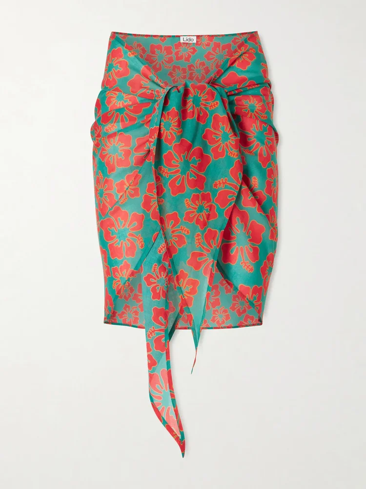Floral-print cotton-voile sarong