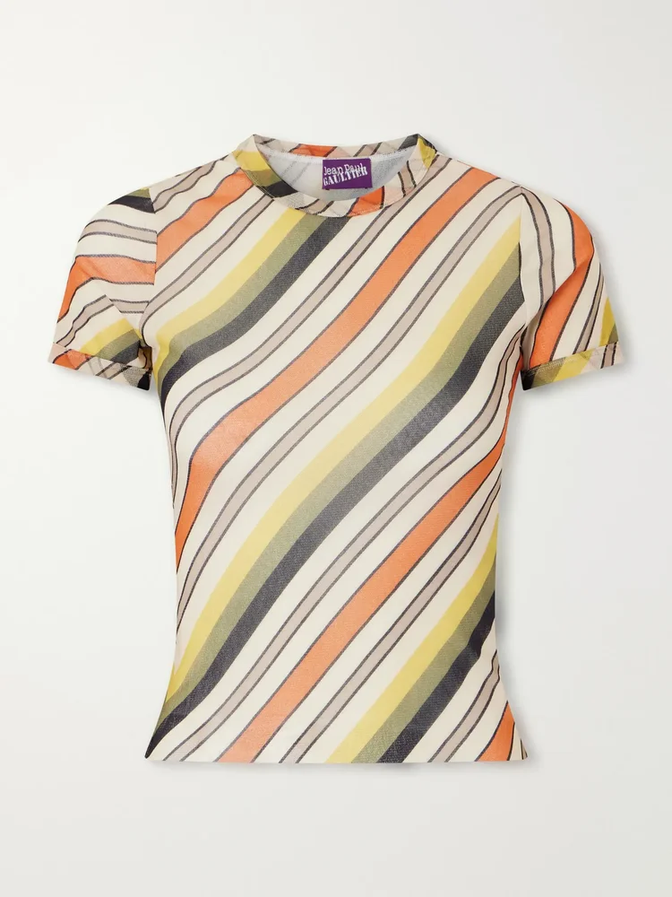 retro stripe printed mesh top