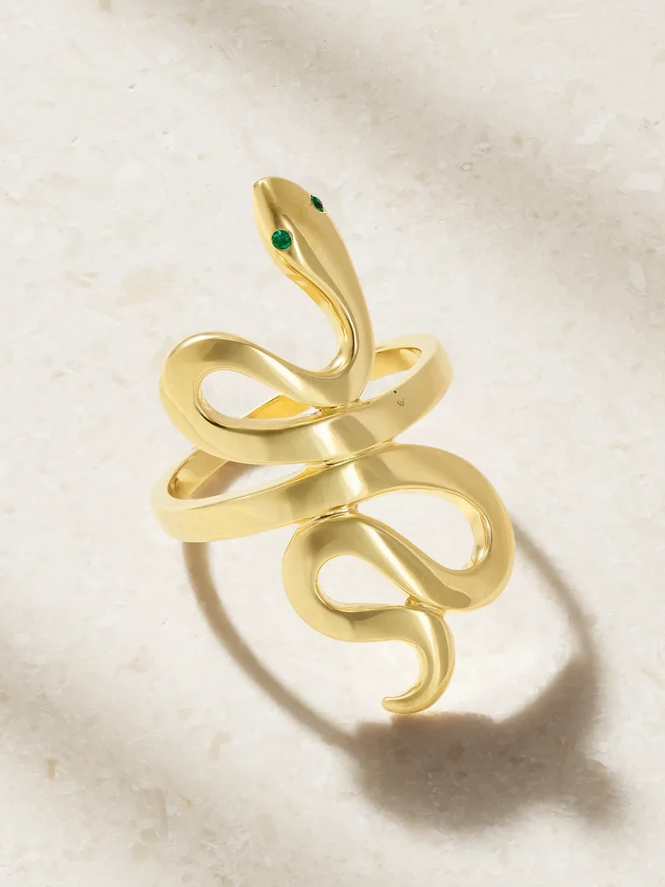 Slither Snake 18-karat gold emerald ring