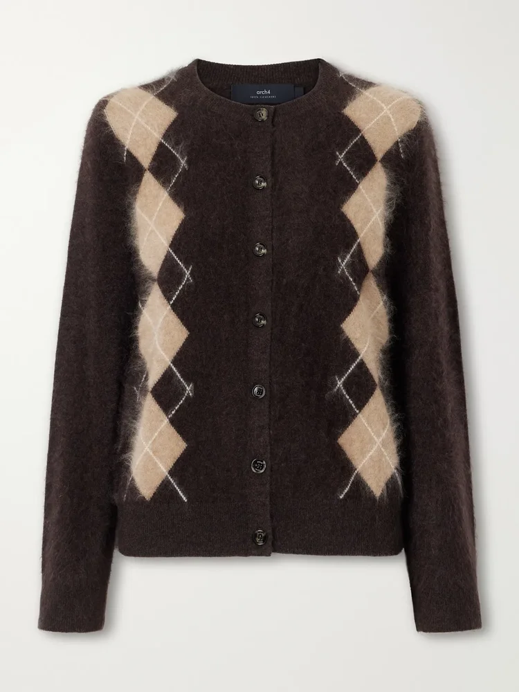 Arlo argyle brushed cashmere cardigan