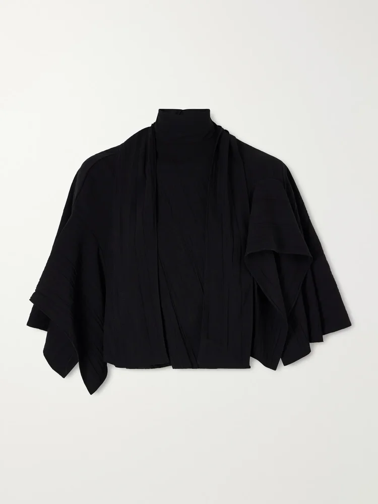 Cape-effect tie-detailed gauze blouse