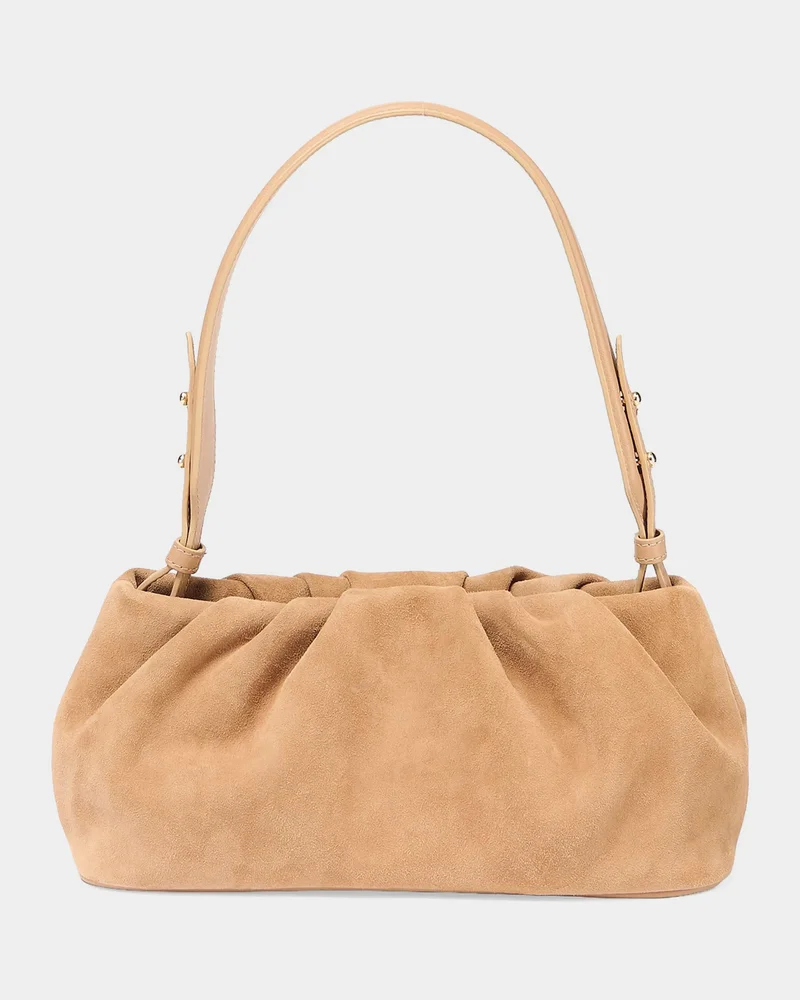 Harlow Ruched Suede Shoulder Bag