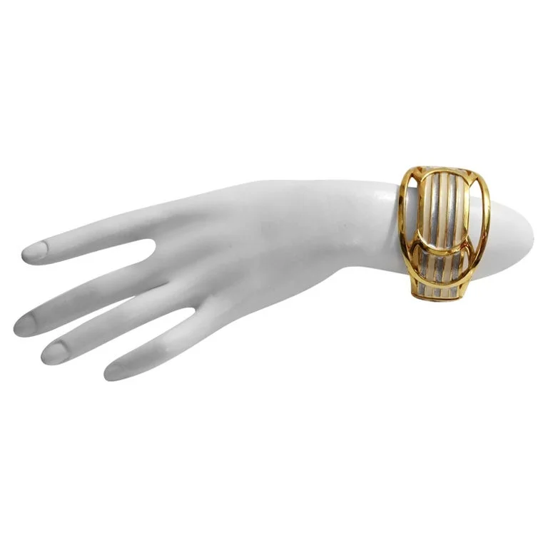 Vintage Gold Cuff Bracelet with Enamel