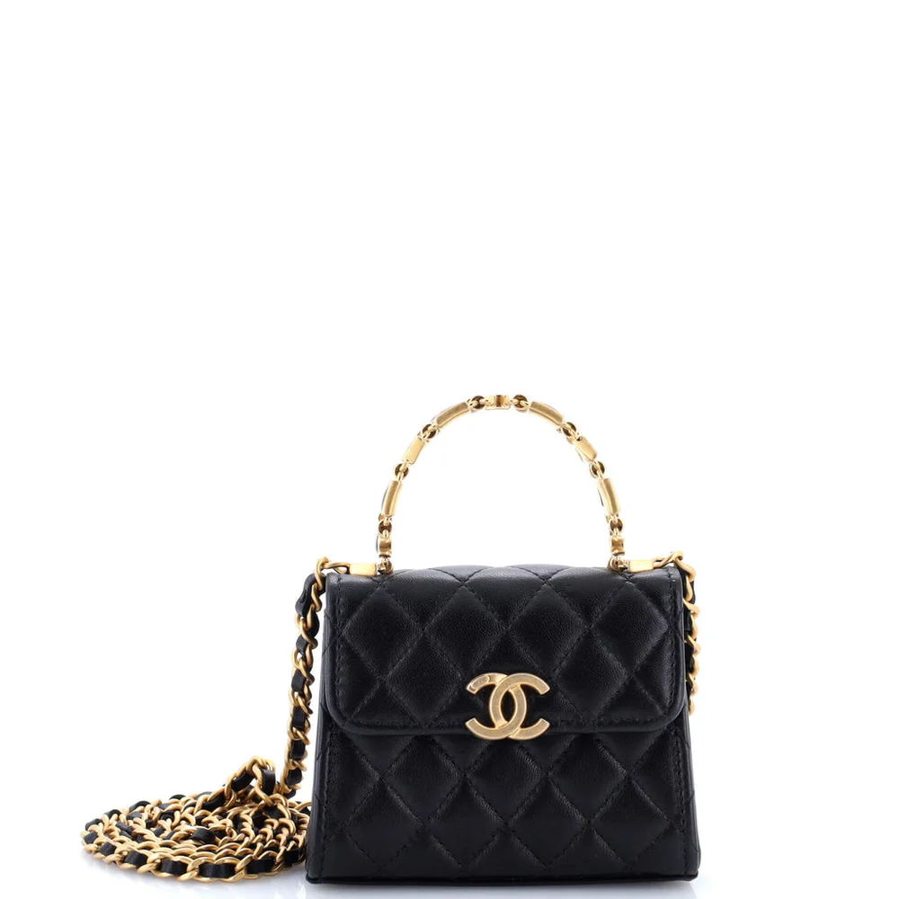 Coco Enamel Top Handle Flap Bag Quilted Lambskin Mini