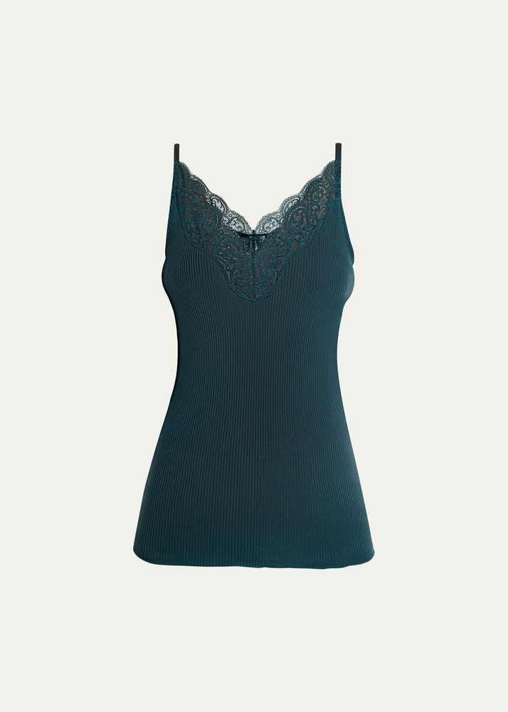 Ribbed Silk Laced Cami Tank Top