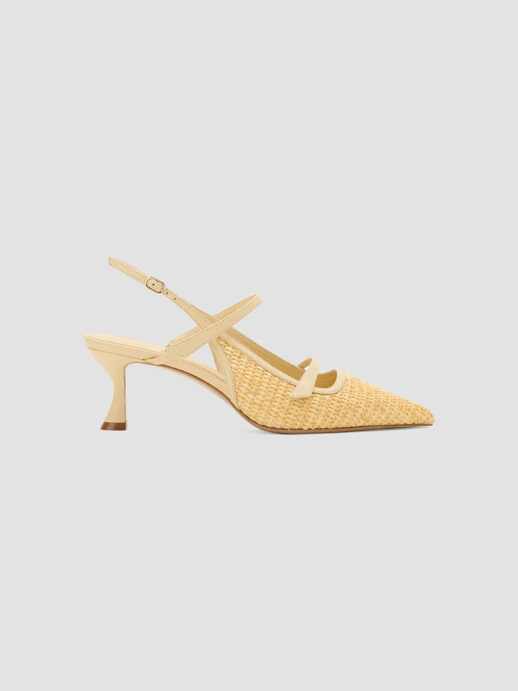 Tita Flat 60MM Raffia Slingback Pumps