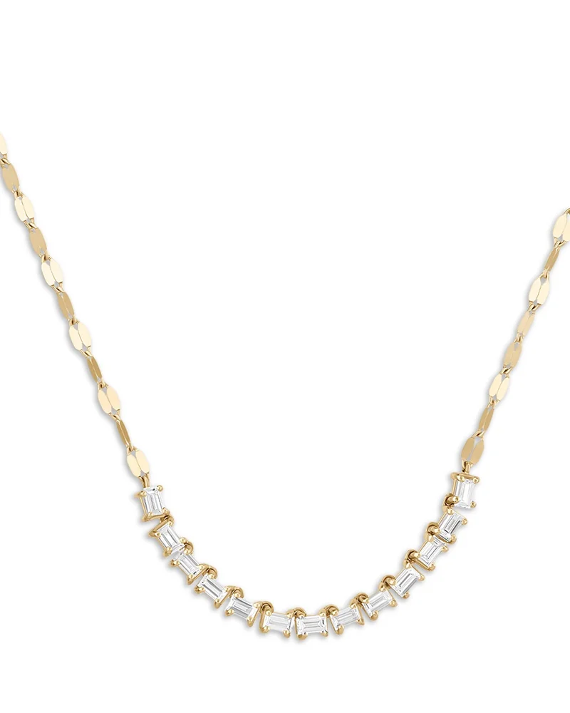 14K Gold Baguette Diamond Tennis Section Necklace, 0.3 tcw