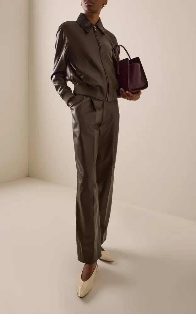 Pleated Leather Wide-Leg Pants