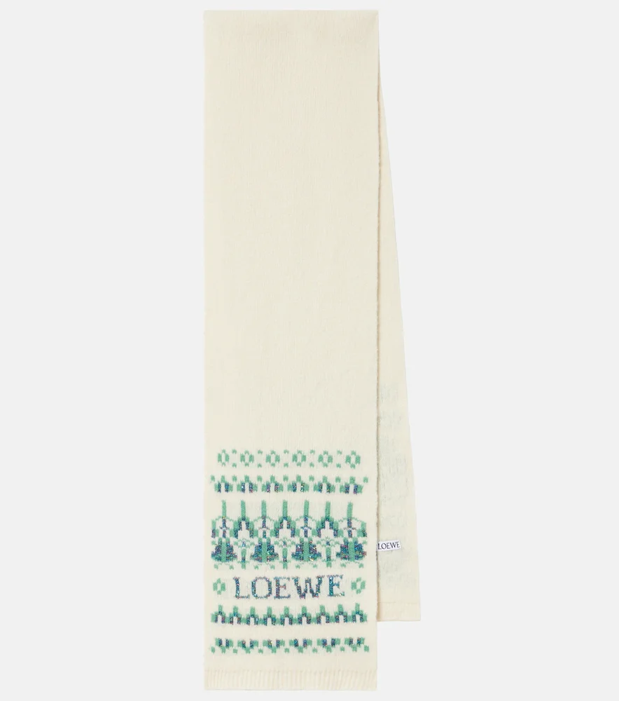 Logo sequined wool-blend jacquard scarf