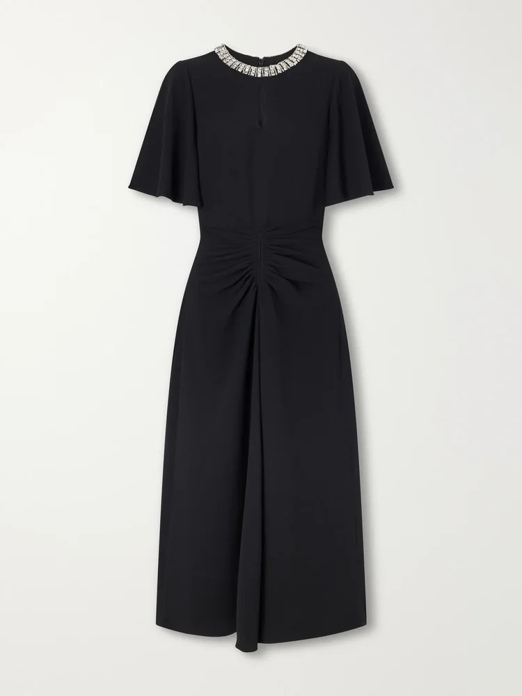 Noemie crystal-embellished draped crepe midi dress