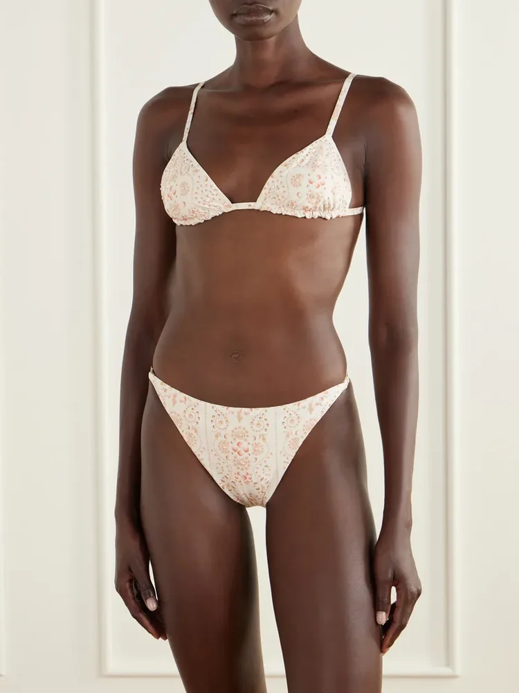 Palmira Playa bead-embellished printed recycled-blend bikini briefs