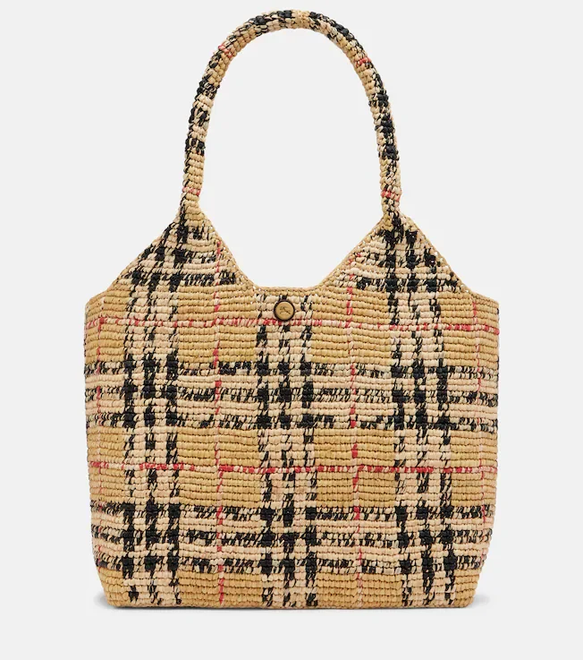 Check Large raffia tote bag