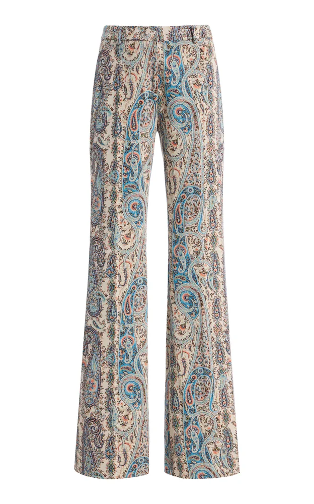 Paisley-Jacquard Cotton-Blend Flared Trousers