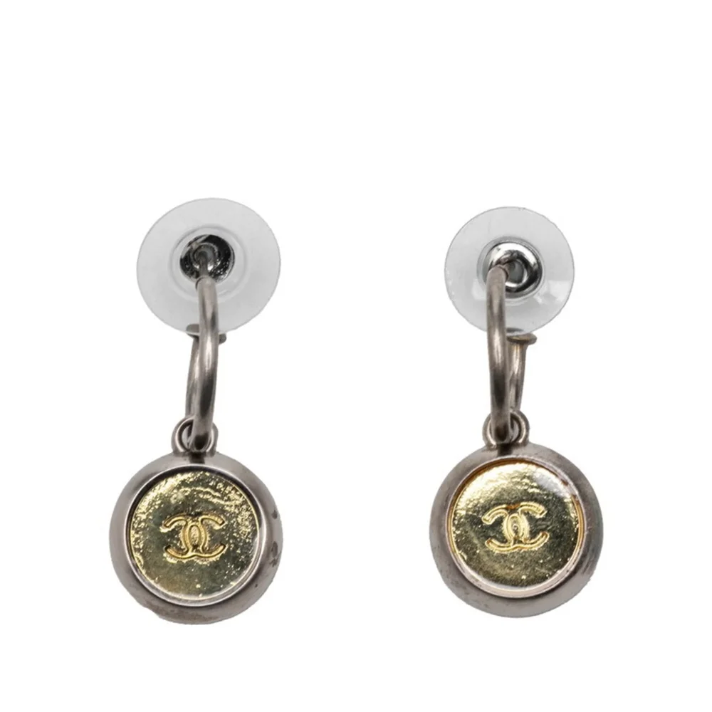 Pre-Owned CC Logo Stud Hoop Earrings Gold-Tone Metal