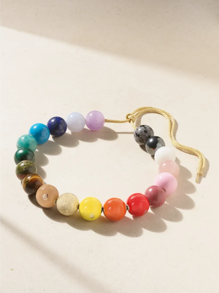 Soho Downtown 18-karat gold, enamel, multi-stone and Lurex necklace