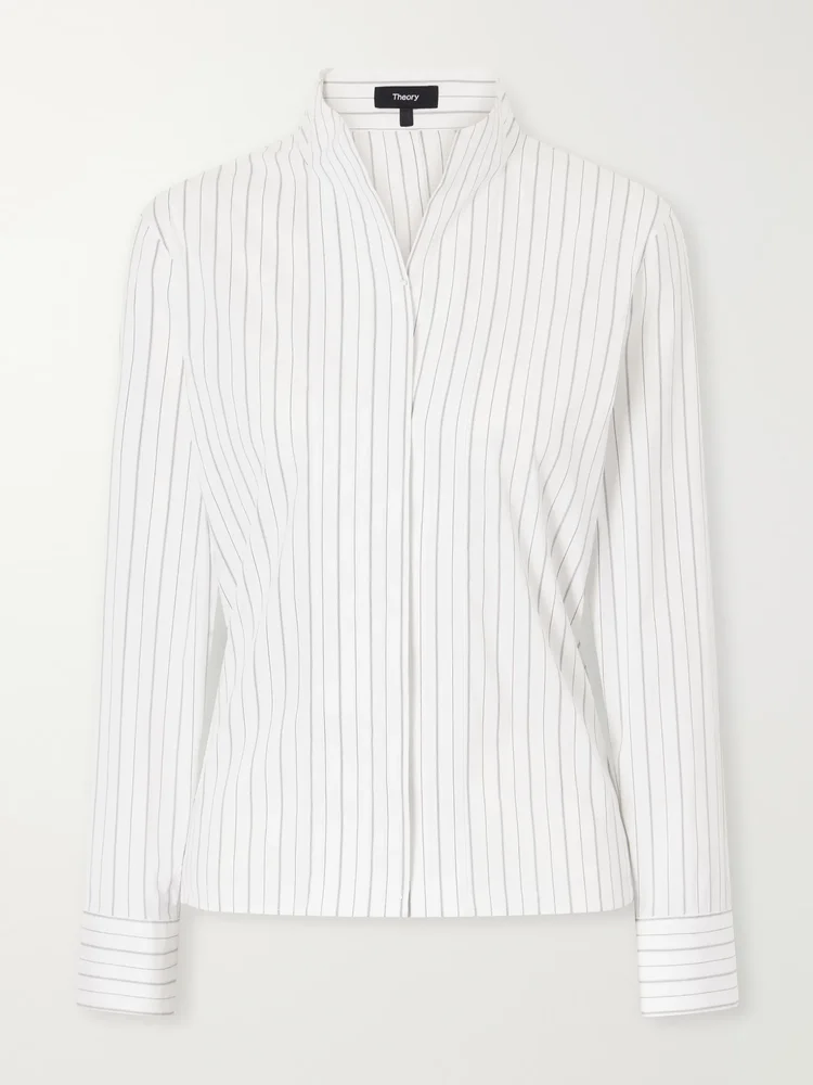 Striped cotton-blend poplin shirt