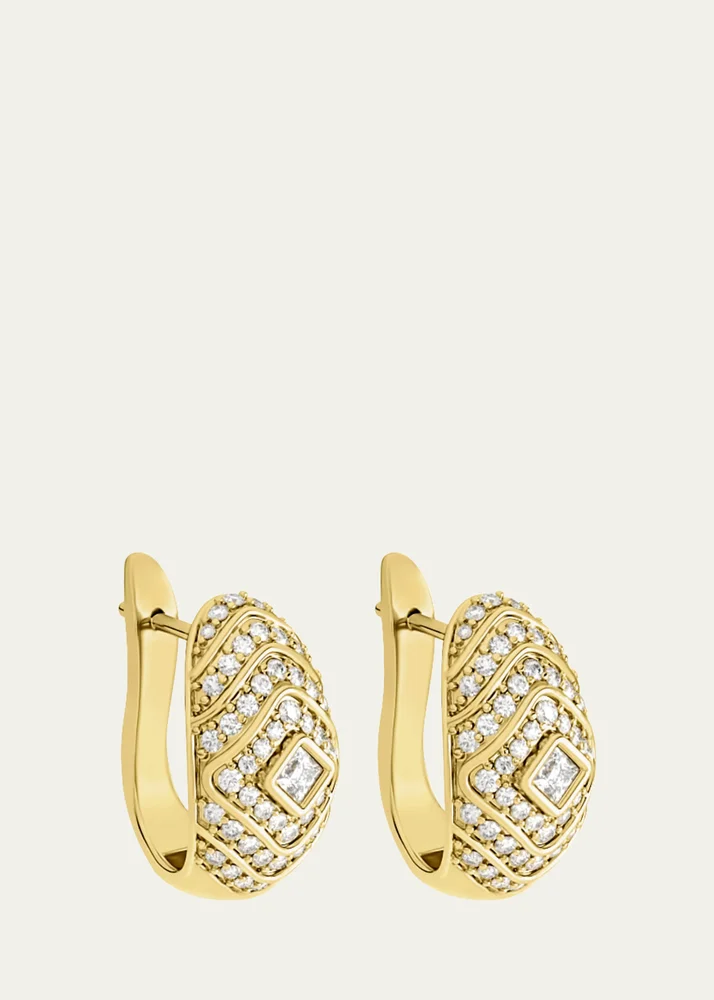 18K Yellow Gold Veni Diamant Pave Medium Hoop Earrings with White Diamonds