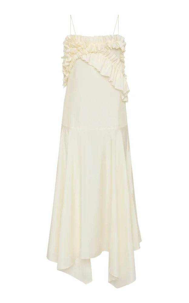 Flounce Handkerchief Silk Maxi Dress