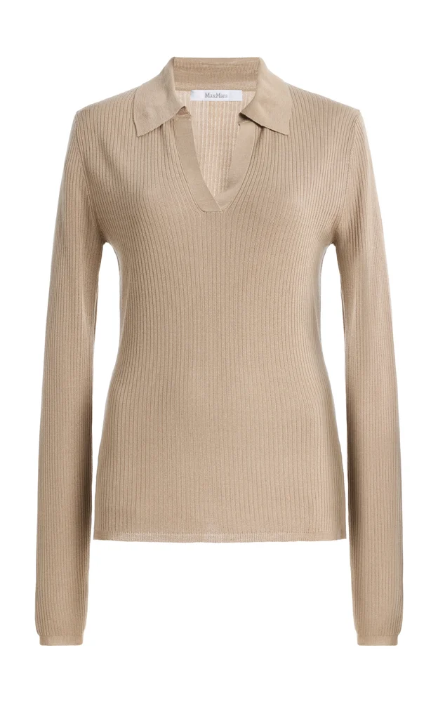 Silk-Cashmere Polo Sweater