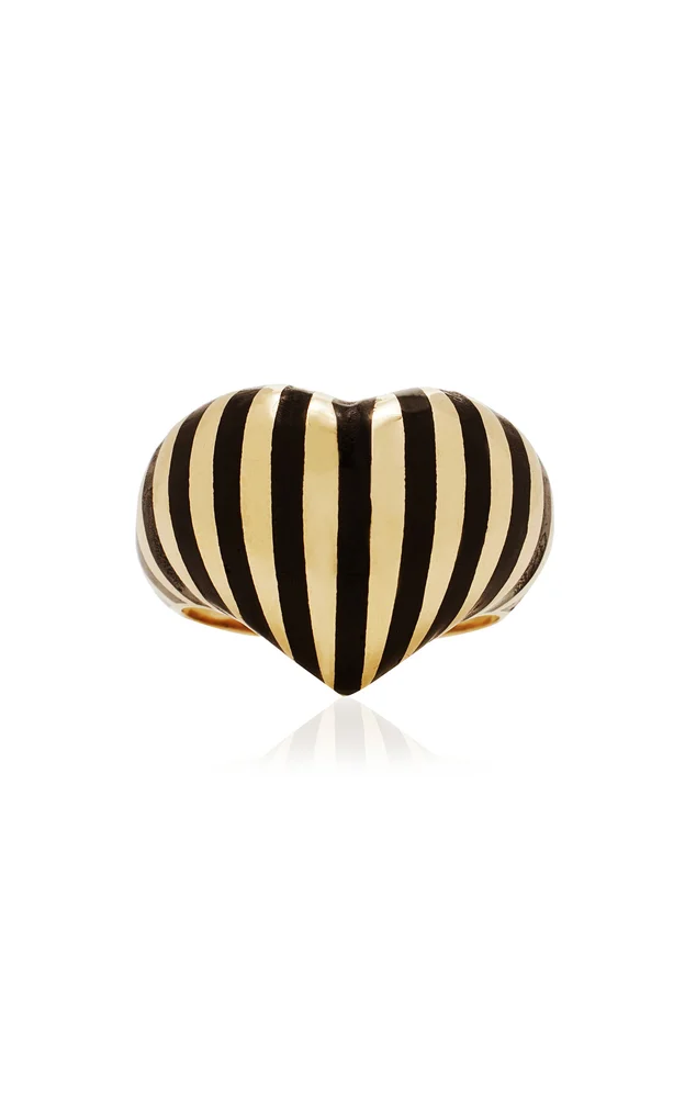 14K Yellow Gold Black Enamel Ring